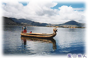 チチカカ湖の独特な船
