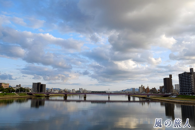 太田川放水路の水鏡　緑と夏空の平和大通り2016の写真