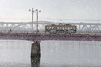 雪の舞う新己斐橋のサムネイル