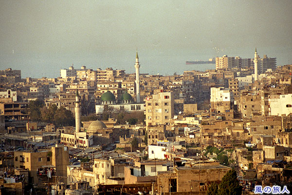 モスクの尖塔と地中海　セント・ジル城砦の眺め