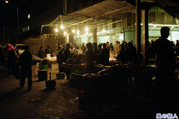 夜の市場の様子　アレッポの青果市場の写真